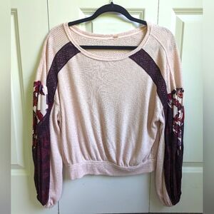 Free People Bubble Sleeve Waffle Top